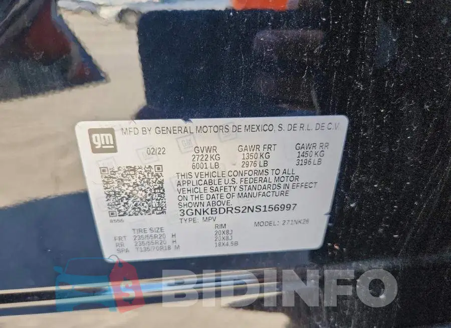 3GNKBDRS2NS156997 Photo# 14