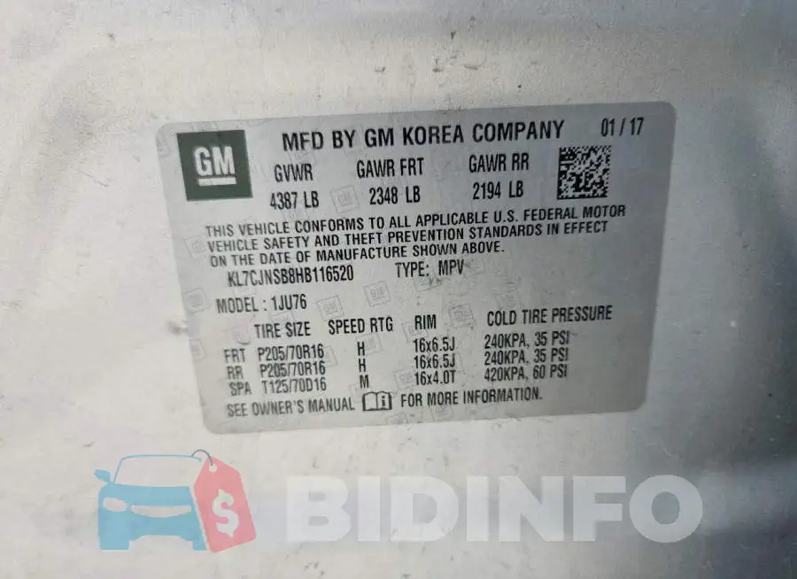 KL7CJNSB8HB116520 Photo# 13