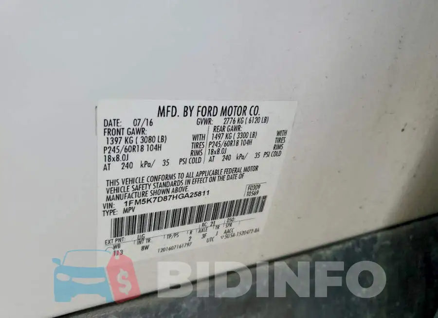1FM5K7D87HGA25811 Photo# 12