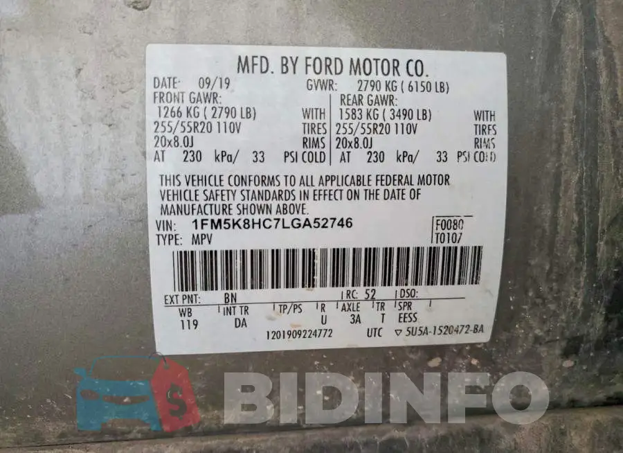 1FM5K8HC7LGA52746 Photo# 13