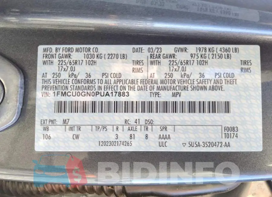 1FMCU0GN0PUA17883 Photo# 13