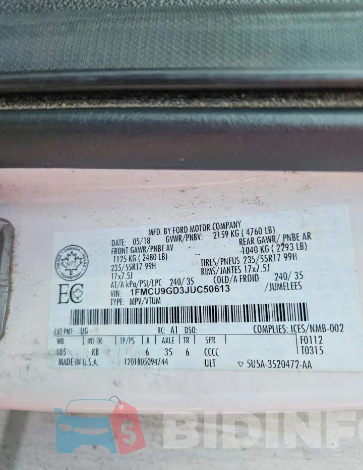 1FMCU9GD3JUC50613 Photo# 14