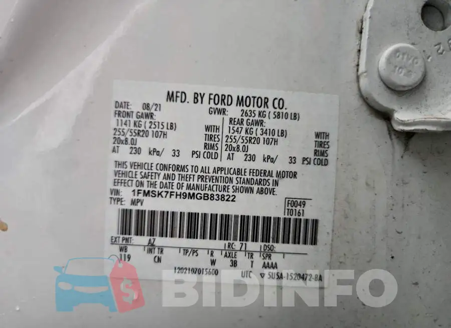 1FMSK7FH9MGB83822 Photo# 13