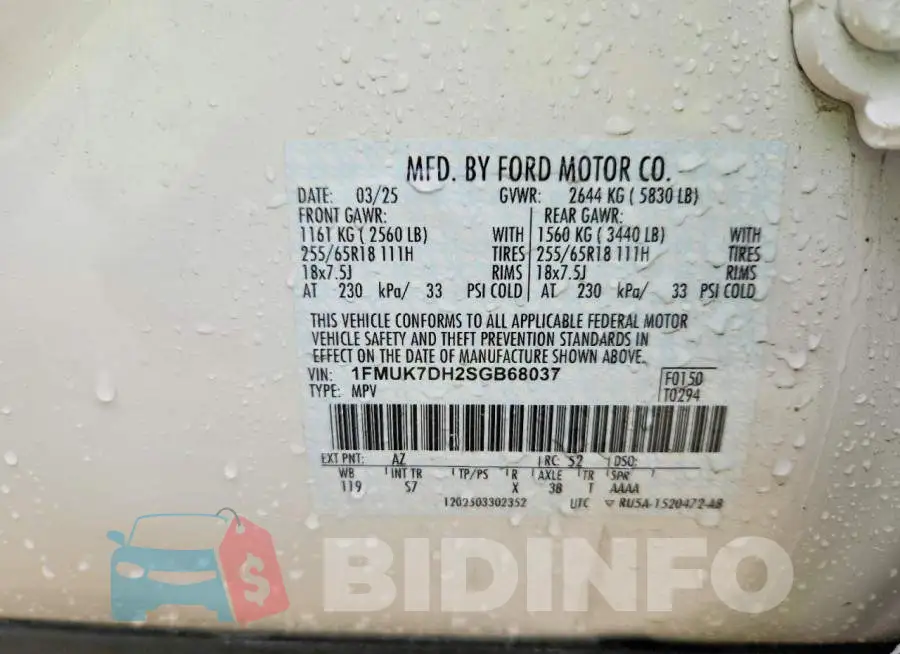 1FMUK7DH2SGB68037 Photo# 13