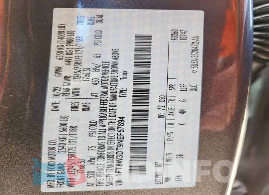 1FT8W3DT9NEF57894 Photo# 12