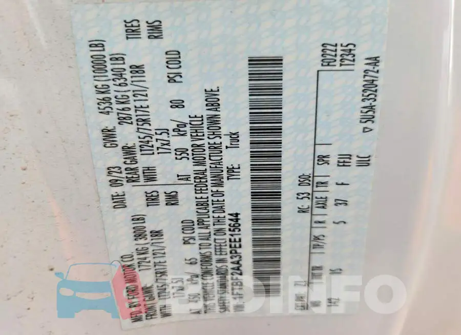 1FTBF2AA3PEE15644 Photo# 12