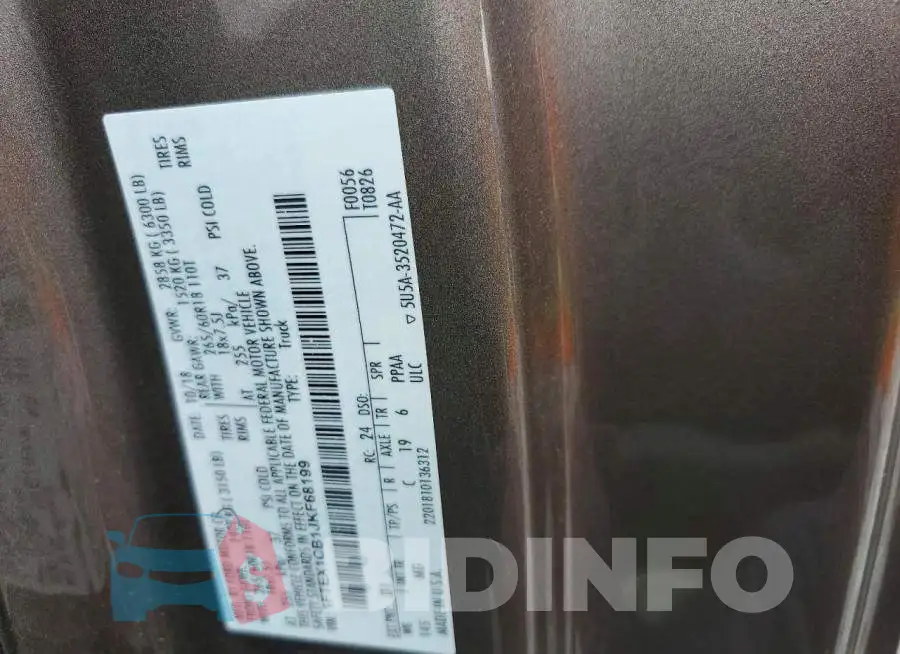 1FTEX1CB1JKF68199 Photo# 12