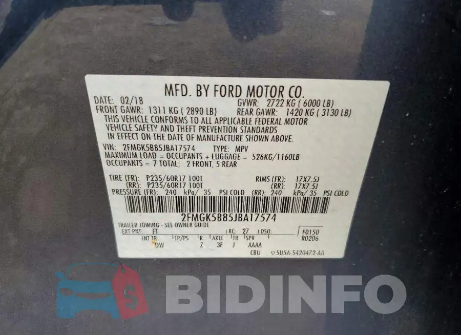 2FMGK5B85JBA17574 Photo# 12