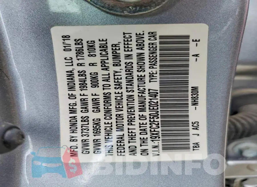 19XFC2F50JE021407 Photo# 12