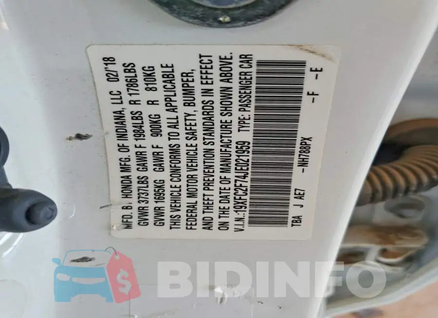 19XFC2F74JE021959 Photo# 12