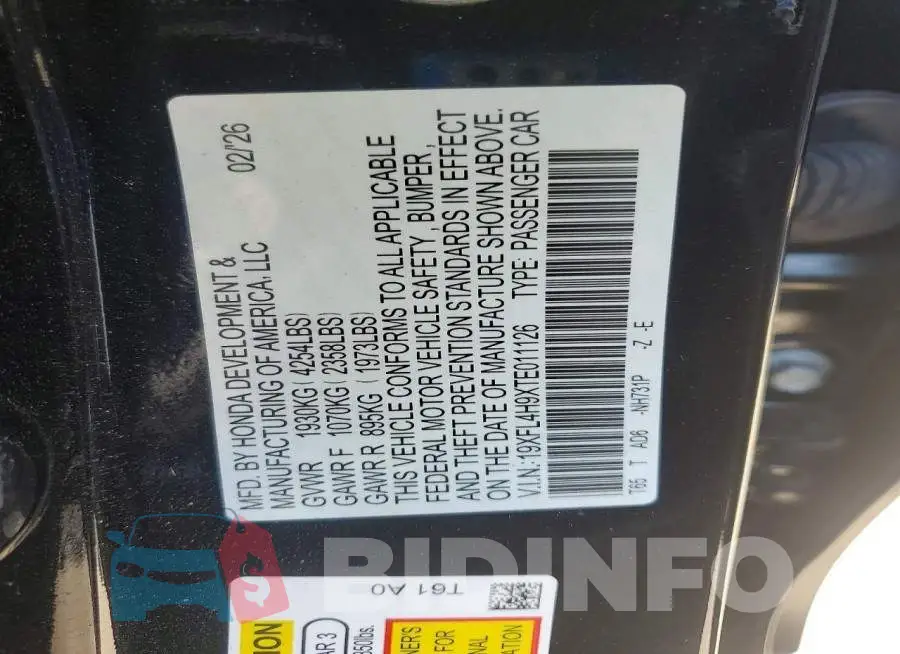 19XFL4H9XTE011126 Photo# 13