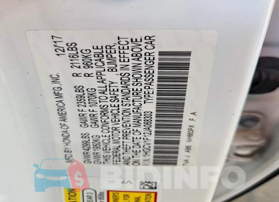 1HGCV1F12JA068303 Photo# 12