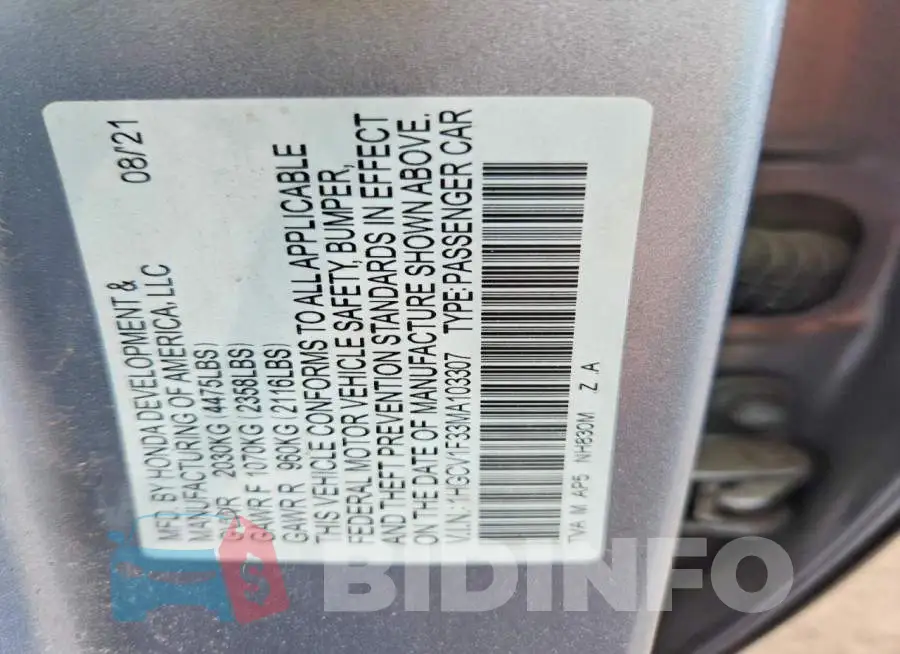 1HGCV1F33MA103307 Photo# 12