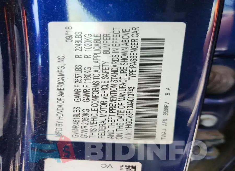 1HGCV3F13JA013743 Photo# 12