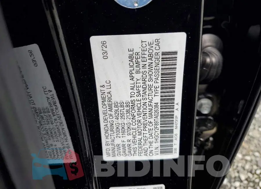 1HGCY2F89TA026384 Photo# 12