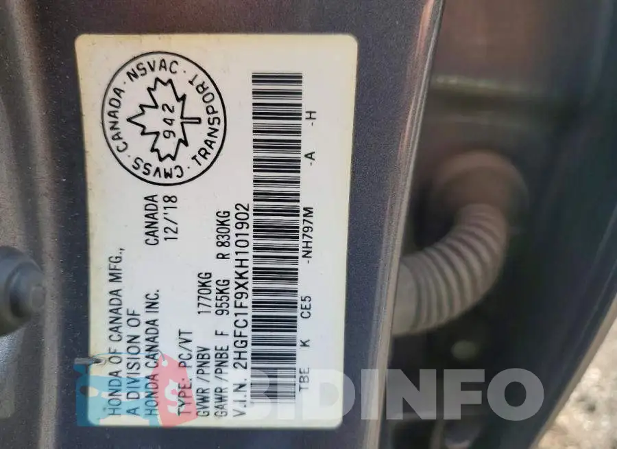 2HGFC1F9XKH101902 Photo# 12
