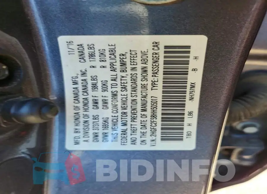 2HGFC2F58HH505017 Photo# 12
