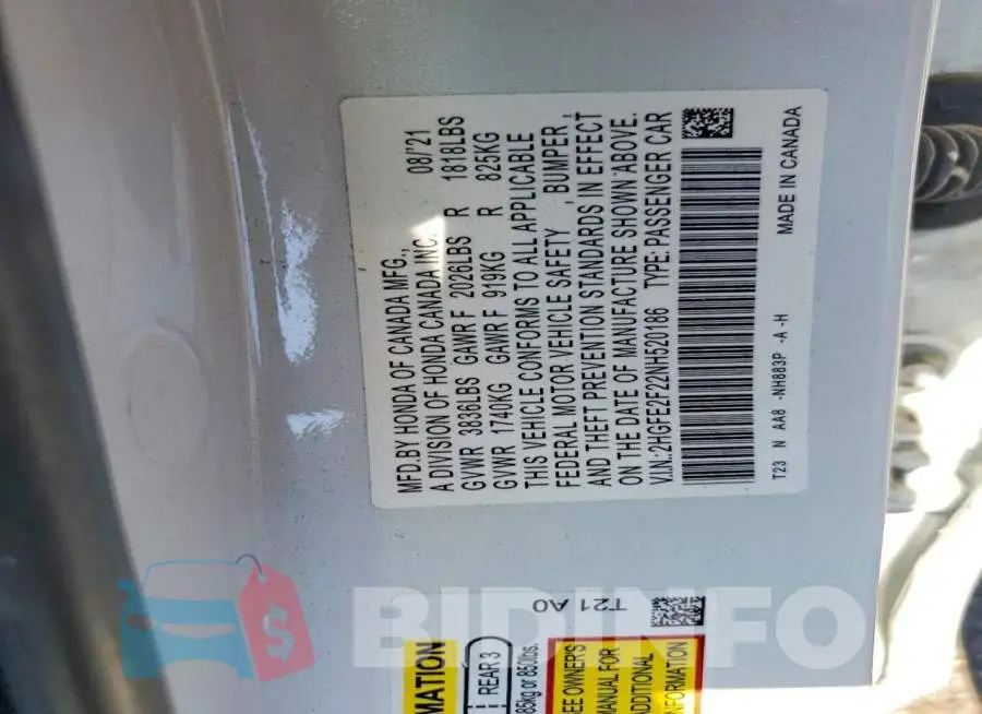 2HGFE2F22NH520186 Photo# 13