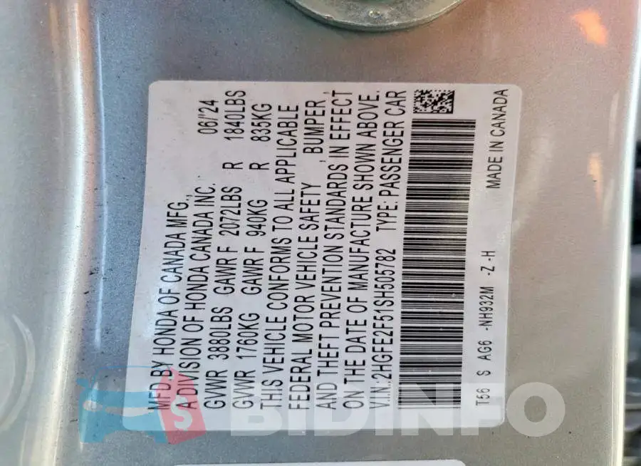 2HGFE2F51SH505782 Photo# 13