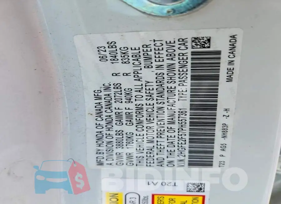 2HGFE2F57PH557361 Photo# 12
