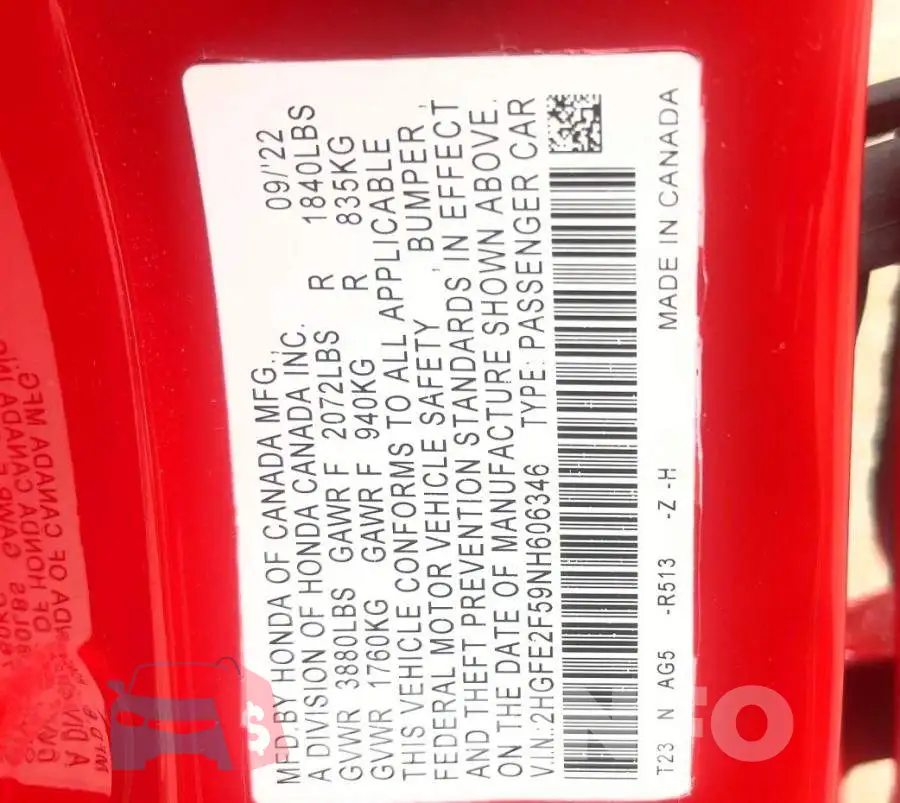 2HGFE2F59NH606346 Photo# 10