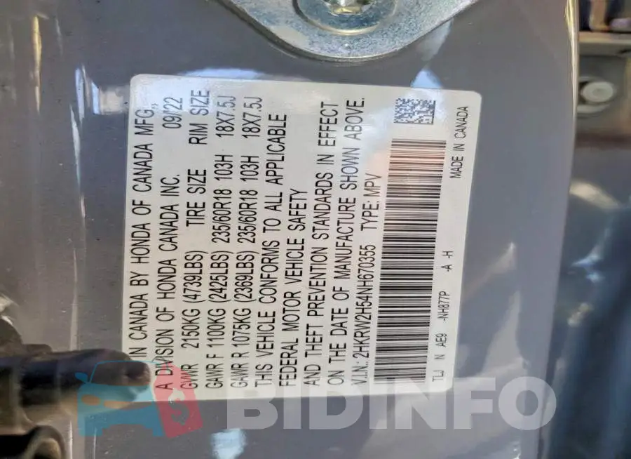 2HKRW2H54NH670355 Photo# 14