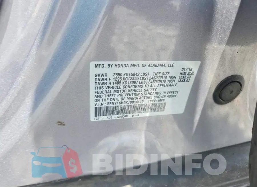 5FNYF6H5XJB014415 Photo# 14