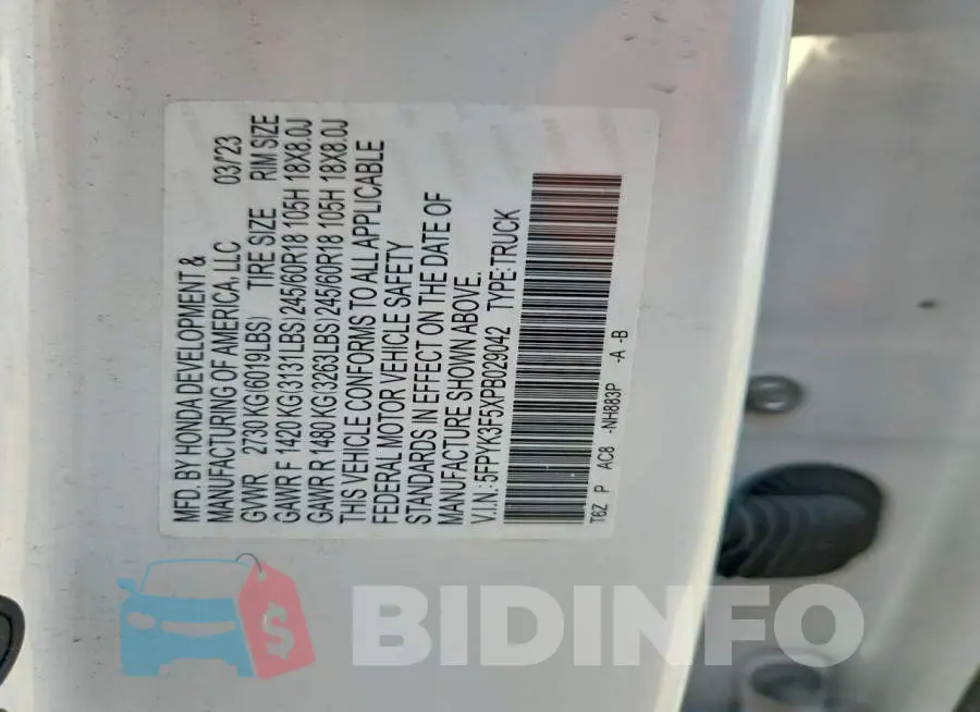 5FPYK3F5XPB029042 Photo# 12