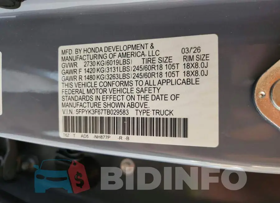 5FPYK3F67TB029583 Photo# 13
