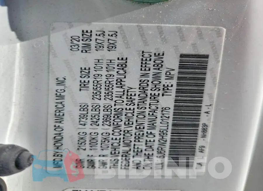 5J6RW2H95LL012176 Photo# 12