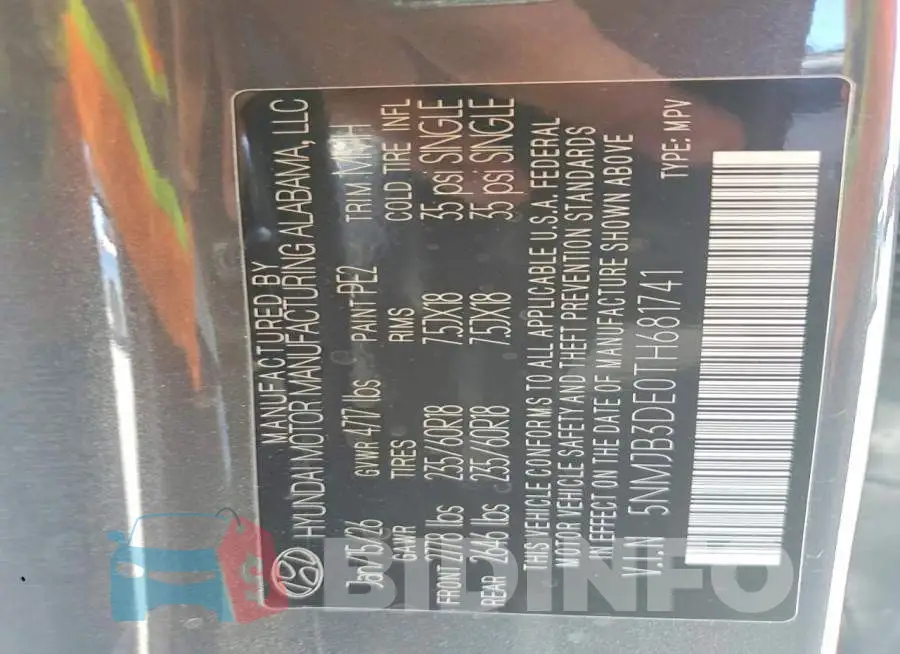 5NMJB3DE0TH681741 Photo# 13