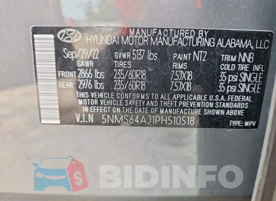 5NMS64AJ1PH510518 Photo# 12