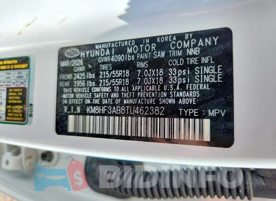 KM8HF3AB8TU462382 Photo# 13