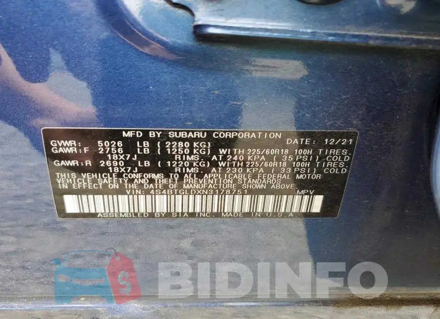 4S4BTGLDXN3178751 Photo# 14