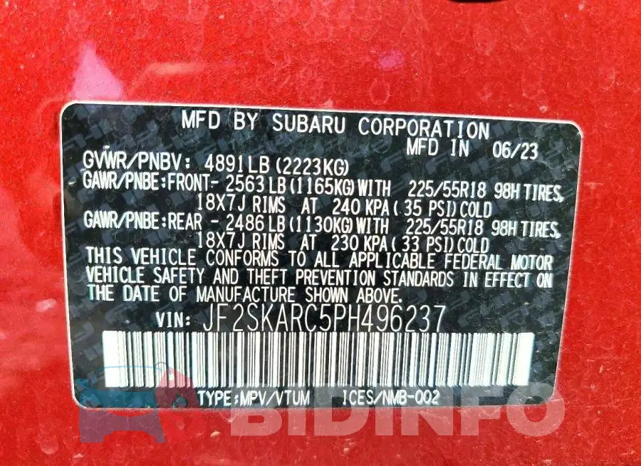 JF2SKARC5PH496237 Photo# 13