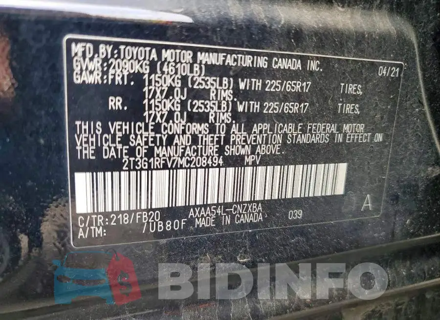 2T3G1RFV7MC208494 Photo# 14