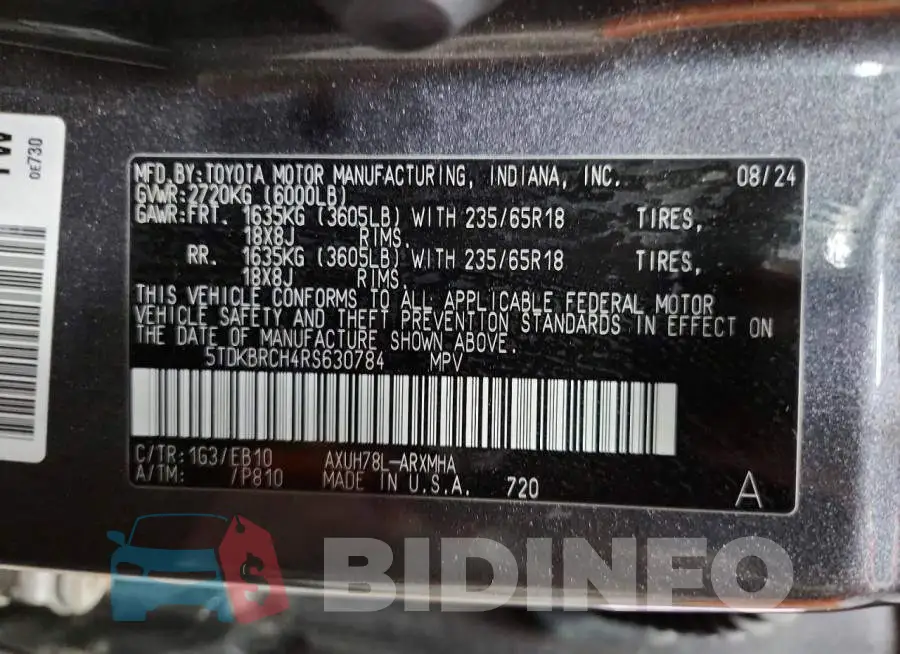 5TDKBRCH4RS630784 Photo# 13