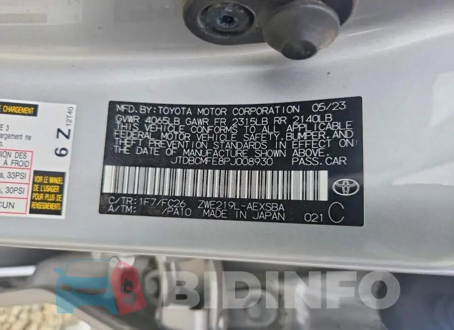 JTDBCMFE8PJ008930 Photo# 12