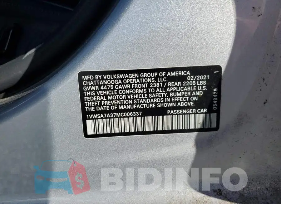 1VWSA7A37MC006337 Photo# 12