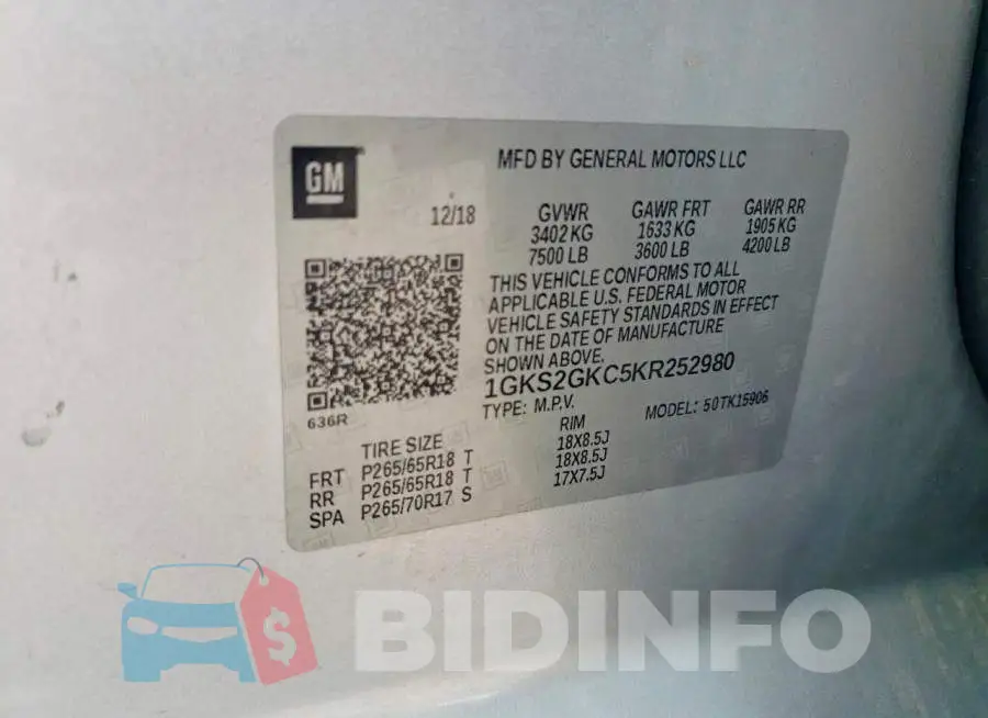 1GKS2GKC5KR252980 Photo# 13
