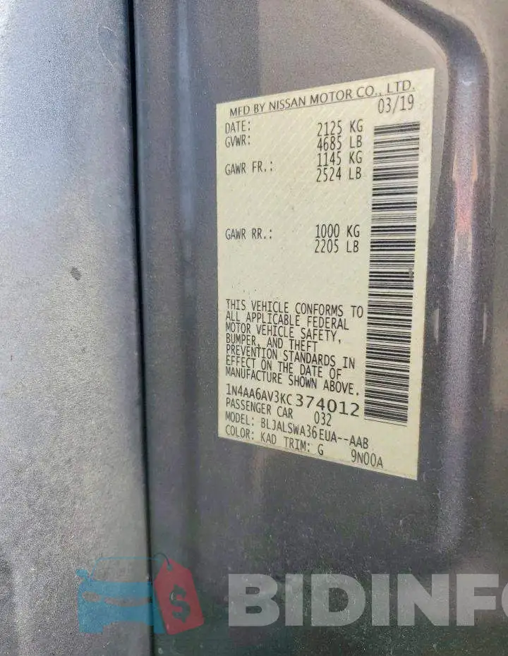 1N4AA6AV3KC374012 Photo# 13
