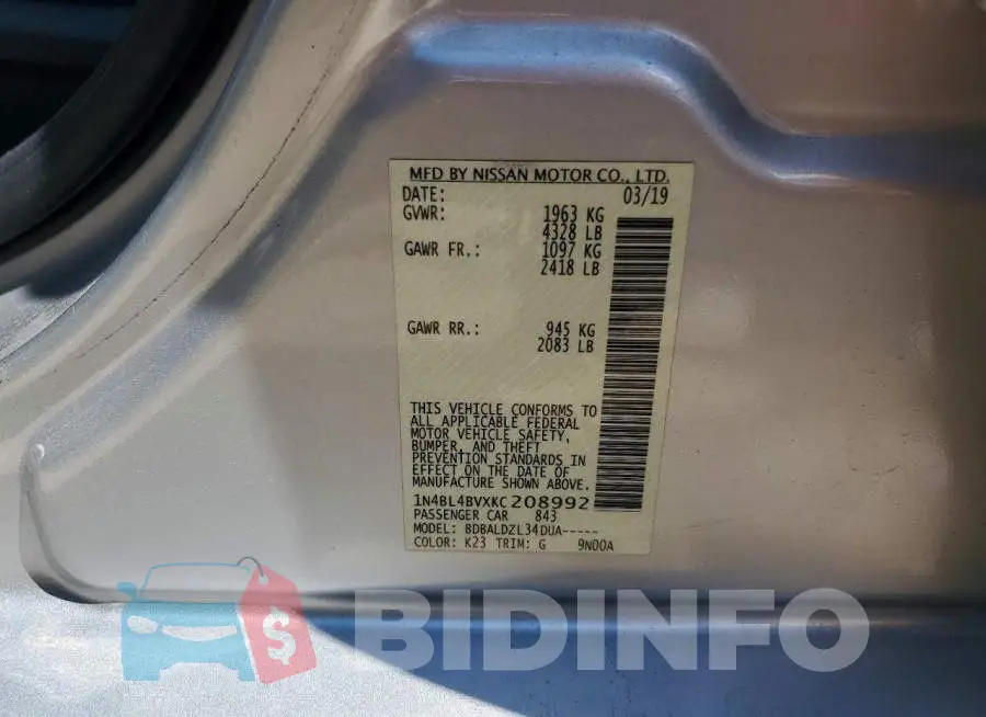 1N4BL4BVXKC208992 Photo# 13