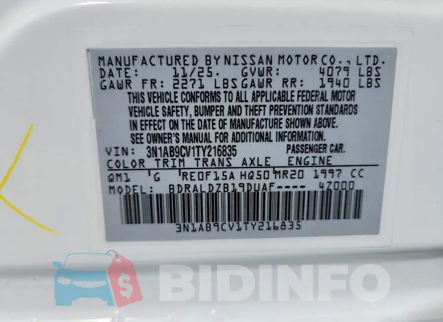 3N1AB9CV1TY216835 Photo# 12