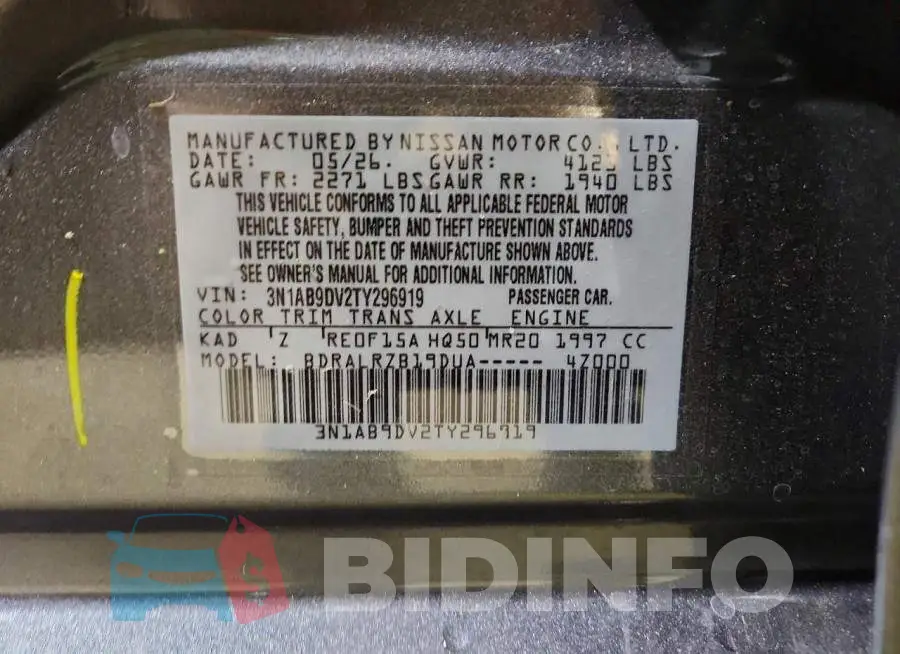 3N1AB9DV2TY296919 Photo# 12