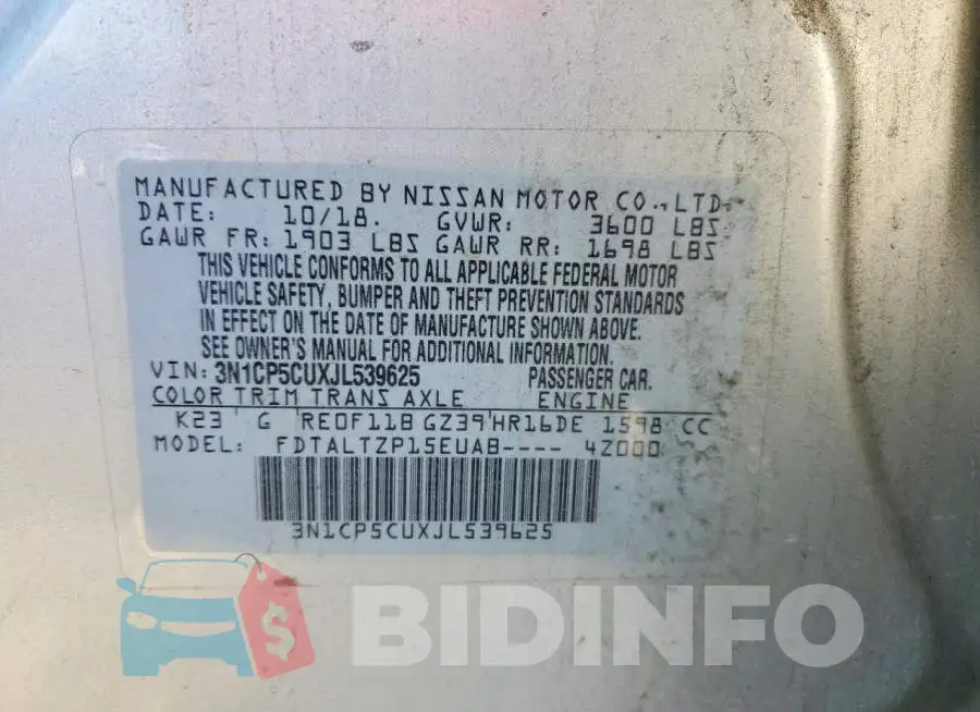 3N1CP5CUXJL539625 Photo# 13