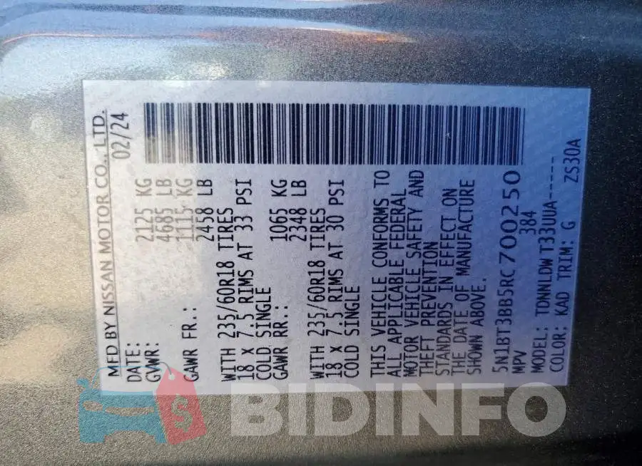 5N1BT3BB5RC700250 Photo# 12
