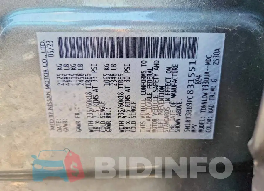 5N1BT3BB9PC831551 Photo# 12
