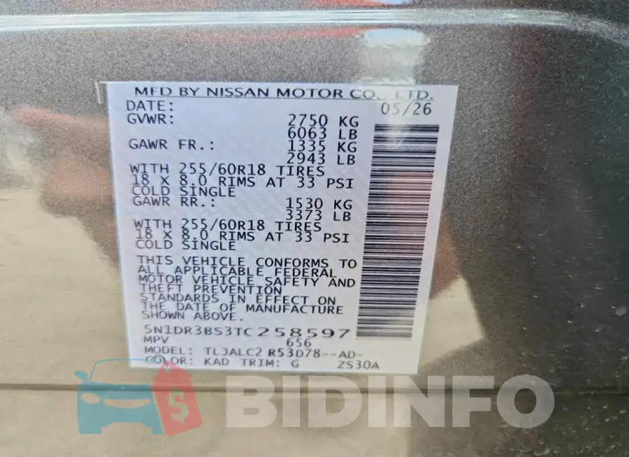 5N1DR3BS3TC258597 Photo# 13