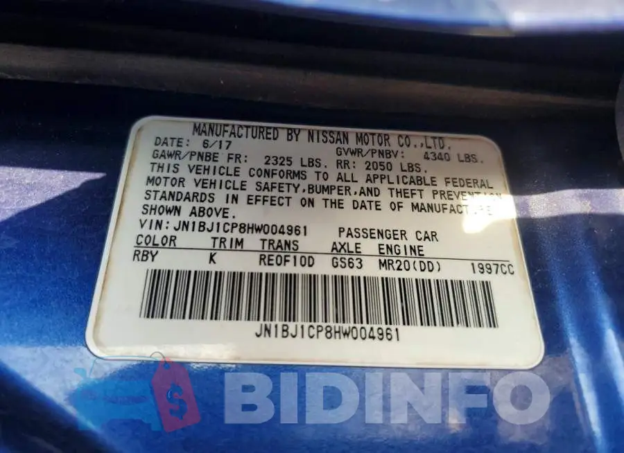 JN1BJ1CP8HW004961 Photo# 13