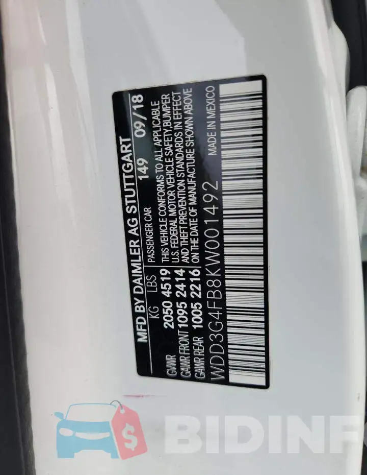 WDD3G4FB8KW001492 Photo# 12